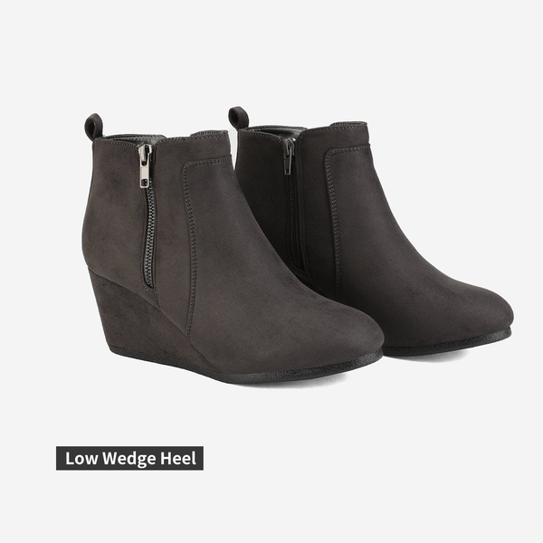Pointed Toe Suede Wedge Bootie - GREY SUEDE - 4